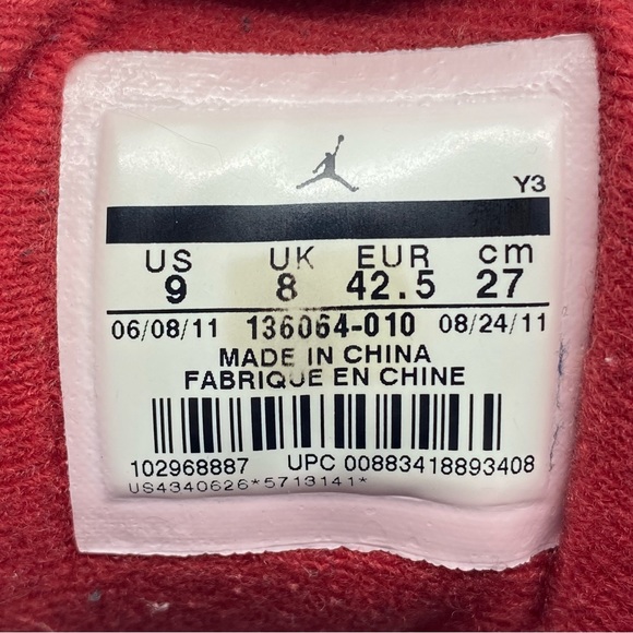 2011 Air Jordan 3 Retro Black Cement BC3 Men's 9 US 136064-010 Black/Varsity Red - Picture 12 of 16